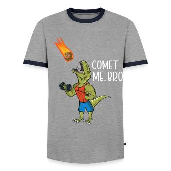 Comet Me Bro Funny T-Rex Dinosaur Pun Gym Workout - T-shirt contrasté Homme - gris/marine  - Devant - AI Model Female 172 light (172cm) & AI Model Male 178 light (178cm)