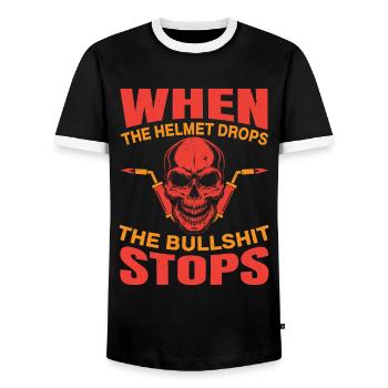 When The Helmet Drops The Bullshit Stops Weld Idea - Männer Kontrast-T-Shirt - Schwarz/Weiß - Vorne - AI Model Female 172 light (172cm) & AI Model Male 178 light (178cm)