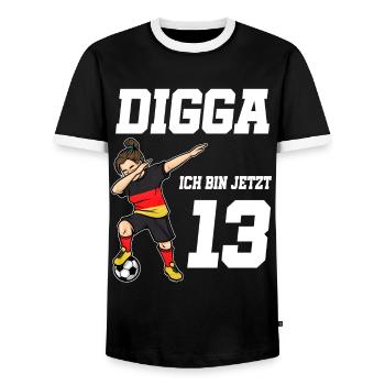 13. Geburtstag Fußball Mädchen Deutschland Trikot - Männer Kontrast-T-Shirt - Schwarz/Weiß - Vorne - AI Model Female 172 light (172cm) & AI Model Male 178 light (178cm)