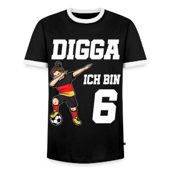 Fußball Mädchen 6. Geburtstag Fußballer Deutschlan - Männer Kontrast-T-Shirt - Schwarz/Weiß - Vorne - AI Model Female 172 light (172cm) & AI Model Male 178 light (178cm)