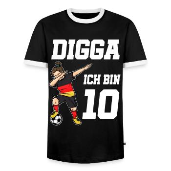 Fußball Mädchen 10. Geburtstag Fußballer Deutschla - Männer Kontrast-T-Shirt - Schwarz/Weiß - Vorne - AI Model Female 172 light (172cm) & AI Model Male 178 light (178cm)