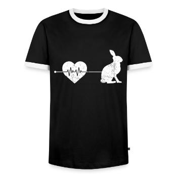 Rabbit heartbeat - Men's Ringer Shirt - black/white - Front - AI Model Female 172 light (172cm) & AI Model Male 178 light (178cm)