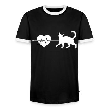 Katze Herzschlag - Männer Kontrast-T-Shirt - Schwarz/Weiß - Vorne - AI Model Female 172 light (172cm) & AI Model Male 178 light (178cm)