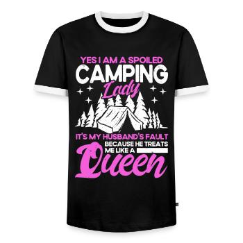 Camping Gift Funny saying for campers - Men's Ringer Shirt - black/white - Front - AI Model Female 172 light (172cm) & AI Model Male 178 light (178cm)