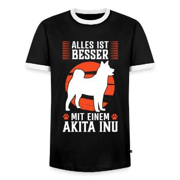 Alles ist besser mit Akita Inu japanischer Spitz - Männer Kontrast-T-Shirt - Schwarz/Weiß - Vorne - AI Model Female 172 light (172cm) & AI Model Male 178 light (178cm)