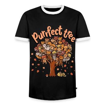 Purrfect Tree Kitten Famille de chats Fall - T-shirt contrasté Homme - noir/blanc - Devant - AI Model Female 172 light (172cm) & AI Model Male 178 light (178cm)