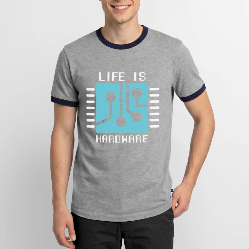 Life Is Hardware Computer Scientist Hack Coder Men's Ringer Shirt