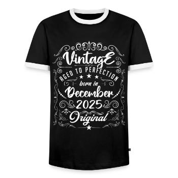 Vintage BORN IN DECEMBER 2025- anniversary gift. - T-shirt contrasté Homme - noir/blanc - Devant - AI Model Female 172 light (172cm) & AI Model Male 178 light (178cm)