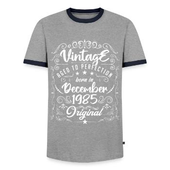 Vintage BORN IN DECEMBER 1985- anniversary gift. - T-shirt contrasté Homme - gris/marine  - Devant - AI Model Female 172 light (172cm) & AI Model Male 178 light (178cm)