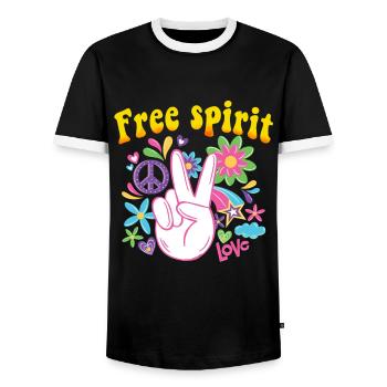 Hippie Gift Acidhead Flowerpower Hippi Hippy - Men's Ringer Shirt - black/white - Front - AI Model Female 172 light (172cm) & AI Model Male 178 light (178cm)