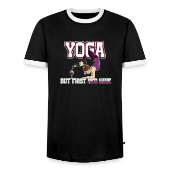 Yoga But First Red Wine Relaxation Unique - Männer Kontrast-T-Shirt - Schwarz/Weiß - Vorne - AI Model Female 172 light (172cm) & AI Model Male 178 light (178cm)