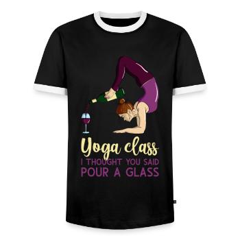 Comical Yoga Class I Thought You Said Pour A Glass - Männer Kontrast-T-Shirt - Schwarz/Weiß - Vorne - AI Model Female 172 light (172cm) & AI Model Male 178 light (178cm)