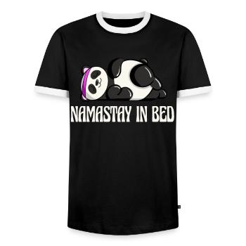 Nappy Namaste in Bed Panda Lazy Artwork - Männer Kontrast-T-Shirt - Schwarz/Weiß - Vorne - AI Model Female 172 light (172cm) & AI Model Male 178 light (178cm)