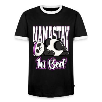 Tired Namaste in Bed Panda Lazy Artwork - Männer Kontrast-T-Shirt - Schwarz/Weiß - Vorne - AI Model Female 172 light (172cm) & AI Model Male 178 light (178cm)