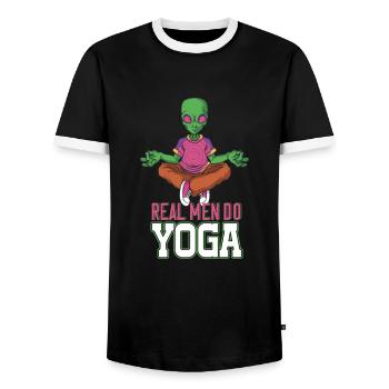 Real Man Do Yoga Zen like an Alien in the space - Männer Kontrast-T-Shirt - Schwarz/Weiß - Vorne - AI Model Female 172 light (172cm) & AI Model Male 178 light (178cm)