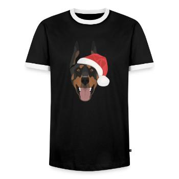 Dobermann Frohe Weihnachten - Männer Kontrast-T-Shirt - Schwarz/Weiß - Vorne - AI Model Female 172 light (172cm) & AI Model Male 178 light (178cm)