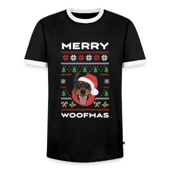 Doberman Merry Christmas - Men's Ringer Shirt - black/white - Front - AI Model Female 172 light (172cm) & AI Model Male 178 light (178cm)