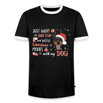 Doberman Merry Christmas - Men's Ringer Shirt - black/white - Front - AI Model Female 172 light (172cm) & AI Model Male 178 light (178cm)