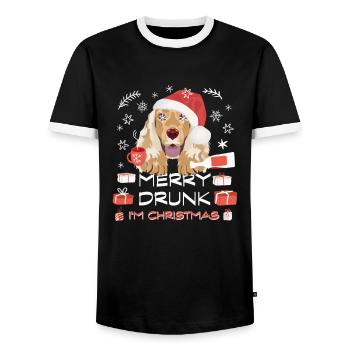 English Cocker Spaniel Weihnachtsmarkt - Männer Kontrast-T-Shirt - Schwarz/Weiß - Vorne - AI Model Female 172 light (172cm) & AI Model Male 178 light (178cm)