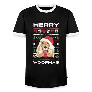 Deutsch Cocker Spaniel Merry Christmas - Men's Ringer Shirt - black/white - Front - AI Model Female 172 light (172cm) & AI Model Male 178 light (178cm)