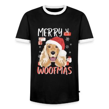 Deutsch Cocker Spaniel Merry Christmas - Men's Ringer Shirt - black/white - Front - AI Model Female 172 light (172cm) & AI Model Male 178 light (178cm)