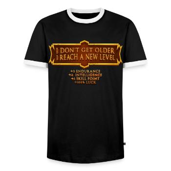 I'm not getting older, I'm reaching a new one - Men's Ringer Shirt - black/white - Front - AI Model Female 172 light (172cm) & AI Model Male 178 light (178cm)