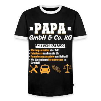 Papa GmbH & Co Leistungskatalog Vaterschaft Kinder - Männer Kontrast-T-Shirt - Schwarz/Weiß - Vorne - AI Model Female 172 light (172cm) & AI Model Male 178 light (178cm)