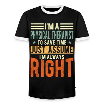 Physiotherapist - Men's Ringer Shirt - black/white - Front - AI Model Female 172 light (172cm) & AI Model Male 178 light (178cm)