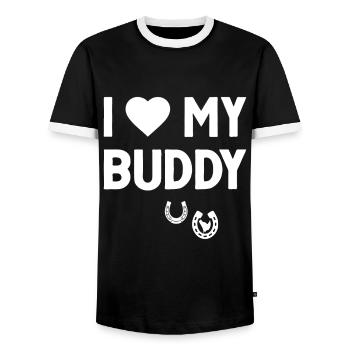 Ich Liebe Meinen Kumpel Pferdehufe Herz Zeichen - Männer Kontrast-T-Shirt - Schwarz/Weiß - Vorne - AI Model Female 172 light (172cm) & AI Model Male 178 light (178cm)