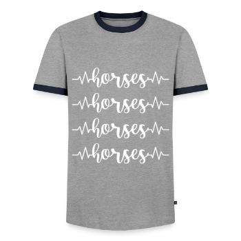 Horses Riding White Background Horse Animal - Men's Ringer Shirt - grey/navy  - Front - AI Model Female 172 light (172cm) & AI Model Male 178 light (178cm)