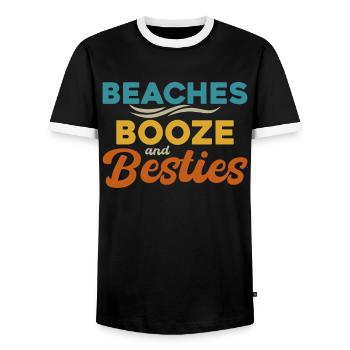Beaches Booze and Besties - Men's Ringer Shirt - black/white - Front - AI Model Female 172 light (172cm) & AI Model Male 178 light (178cm)