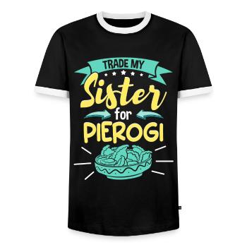 Échangez ma sœur contre Pierogi - T-shirt contrasté Homme - noir/blanc - Devant - AI Model Female 172 light (172cm) & AI Model Male 178 light (178cm)