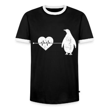 Pinguin Herzschlag - Männer Kontrast-T-Shirt - Schwarz/Weiß - Vorne - AI Model Female 172 light (172cm) & AI Model Male 178 light (178cm)
