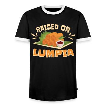 Raised On Lumpia Philippines - Men's Ringer Shirt - black/white - Front - AI Model Female 172 light (172cm) & AI Model Male 178 light (178cm)