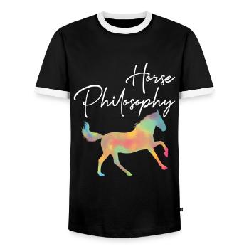 Horse Philosophy Riding Animal Western Style - Men's Ringer Shirt - black/white - Front - AI Model Female 172 light (172cm) & AI Model Male 178 light (178cm)