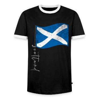 Scotland Flag Scottish - Men's Ringer Shirt - black/white - Front - AI Model Female 172 light (172cm) & AI Model Male 178 light (178cm)