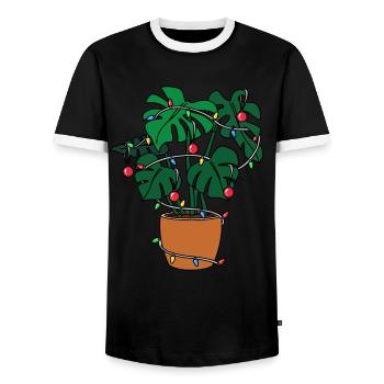Christmas Monstera avec guirlande lumineuse Arbre - T-shirt contrasté Homme - noir/blanc - Devant - AI Model Female 172 light (172cm) & AI Model Male 178 light (178cm)