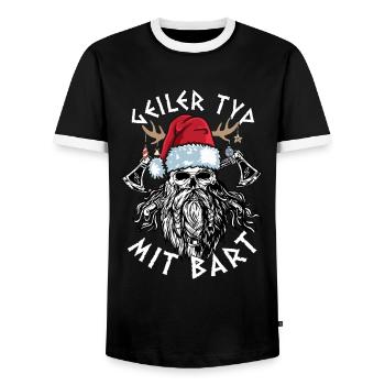 typebeard Christmas bearded Viking - Men's Ringer Shirt - black/white - Front - AI Model Female 172 light (172cm) & AI Model Male 178 light (178cm)