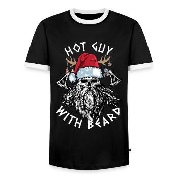 typebeard Christmas bearded Viking - Men's Ringer Shirt - black/white - Front - AI Model Female 172 light (172cm) & AI Model Male 178 light (178cm)