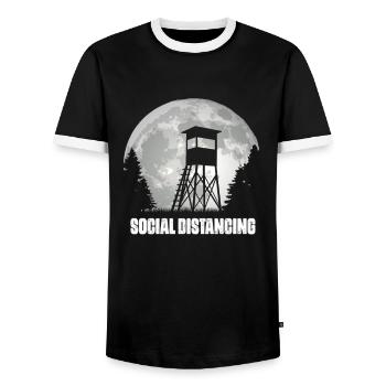 Stand de chasseur à distance sociale hobby hunter nature - T-shirt contrasté Homme - noir/blanc - Devant - AI Model Female 172 light (172cm) & AI Model Male 178 light (178cm)