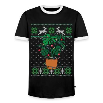 Monstera Ugly Christmas Style Plants - Men's Ringer Shirt - black/white - Front - AI Model Female 172 light (172cm) & AI Model Male 178 light (178cm)