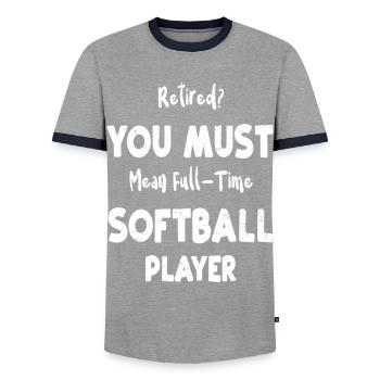 Retraité Vous devez signifier Joueur de softball à temps plein - T-shirt contrasté Homme - gris/marine  - Devant - AI Model Female 172 light (172cm) & AI Model Male 178 light (178cm)