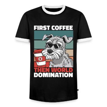 Schnauzer Hund Kaffee Sonnenbrille - Männer Kontrast-T-Shirt - Schwarz/Weiß - Vorne - AI Model Female 172 light (172cm) & AI Model Male 178 light (178cm)