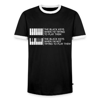 The Black Keys When I'm Trying To Play The Black - Männer Kontrast-T-Shirt - Schwarz/Weiß - Vorne - AI Model Female 172 light (172cm) & AI Model Male 178 light (178cm)