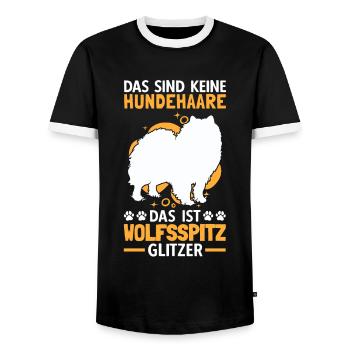 Wolfsspitz Glitzer deutscher Spitz Keeshond - Männer Kontrast-T-Shirt - Schwarz/Weiß - Vorne - AI Model Female 172 light (172cm) & AI Model Male 178 light (178cm)