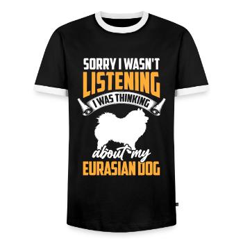 Eurasier was distracted Eurasian Dog - Men's Ringer Shirt - black/white - Front - AI Model Female 172 light (172cm) & AI Model Male 178 light (178cm)