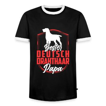 Deutsch Drahthaar Papa Deutsch Drahthaar - Männer Kontrast-T-Shirt - Schwarz/Weiß - Vorne - AI Model Female 172 light (172cm) & AI Model Male 178 light (178cm)