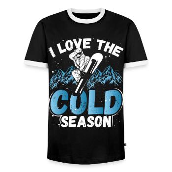 Snowboarding I Love The Cold Season Snowboarder - Men's Ringer Shirt - black/white - Front - AI Model Female 172 light (172cm) & AI Model Male 178 light (178cm)