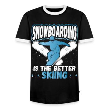 Snowboarding Is The Better Skiing Snowboarder - Men's Ringer Shirt - black/white - Front - AI Model Female 172 light (172cm) & AI Model Male 178 light (178cm)
