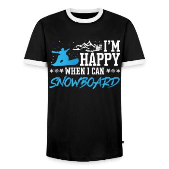 Snowboarder à Happy When I Can Snowboard - T-shirt contrasté Homme - noir/blanc - Devant - AI Model Female 172 light (172cm) & AI Model Male 178 light (178cm)